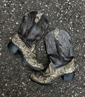 Woman’s Bronco Vintage Snakeskin and Leather Western Cowboy Boots Made in USA